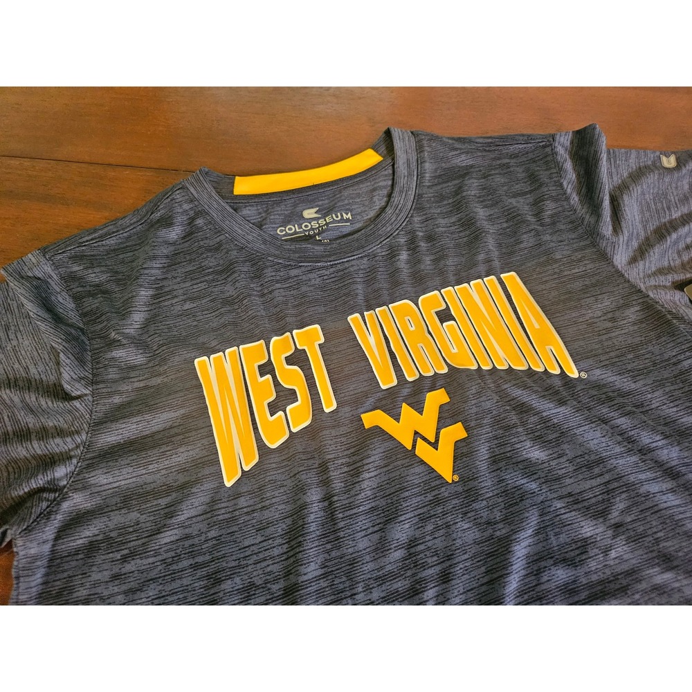 Colosseum West Virginia T-Shirt Youth L 16-18 Charcoal Space Dye Performance Tee